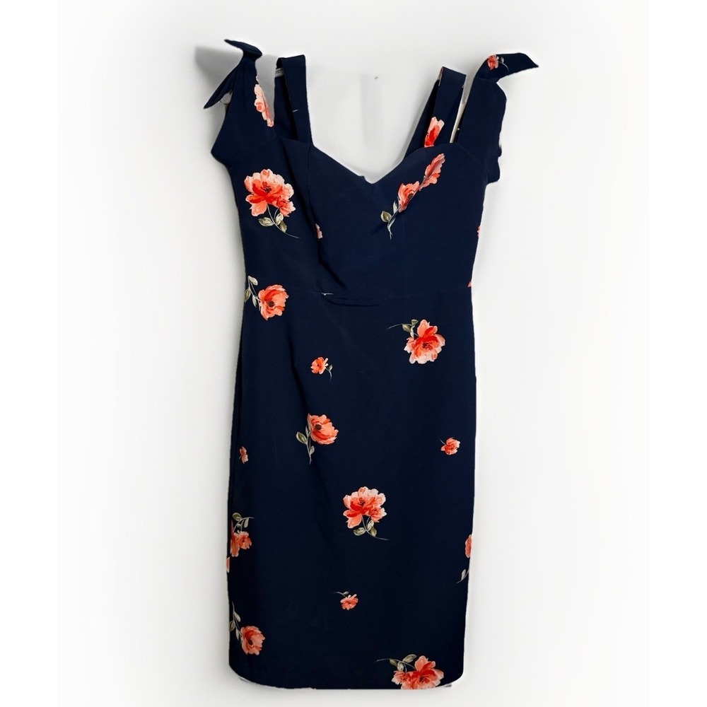 ASHLEY GRAHAM Beyond Cold Shoulder Navy Blue Floral Sheath Dress Size 10